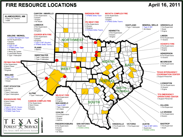 texas wildfires 2011 map. Texas Wildfire Map, 4/19/11.