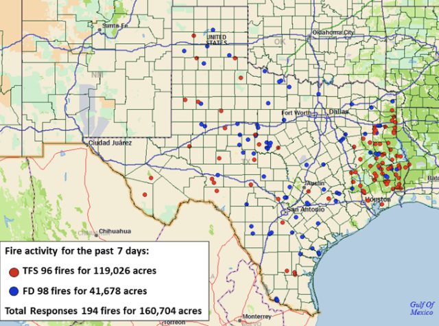 texas wildfires 2011 map. Texas Wildfire Map of Activity